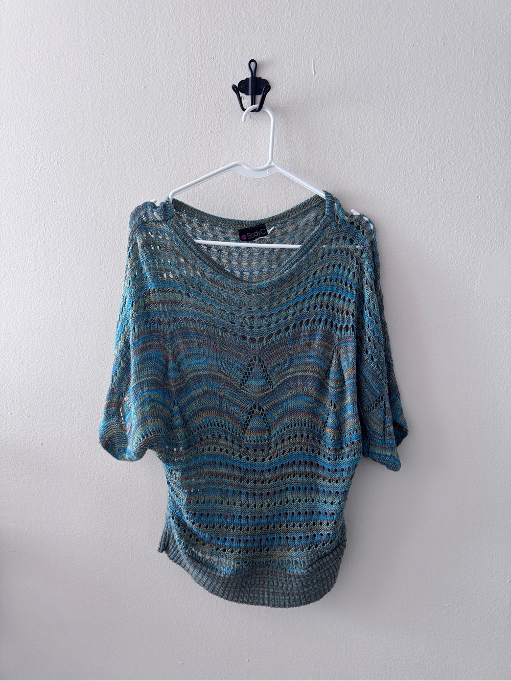 Crochet top, women’s colorful open knit festival hippie boho, size large